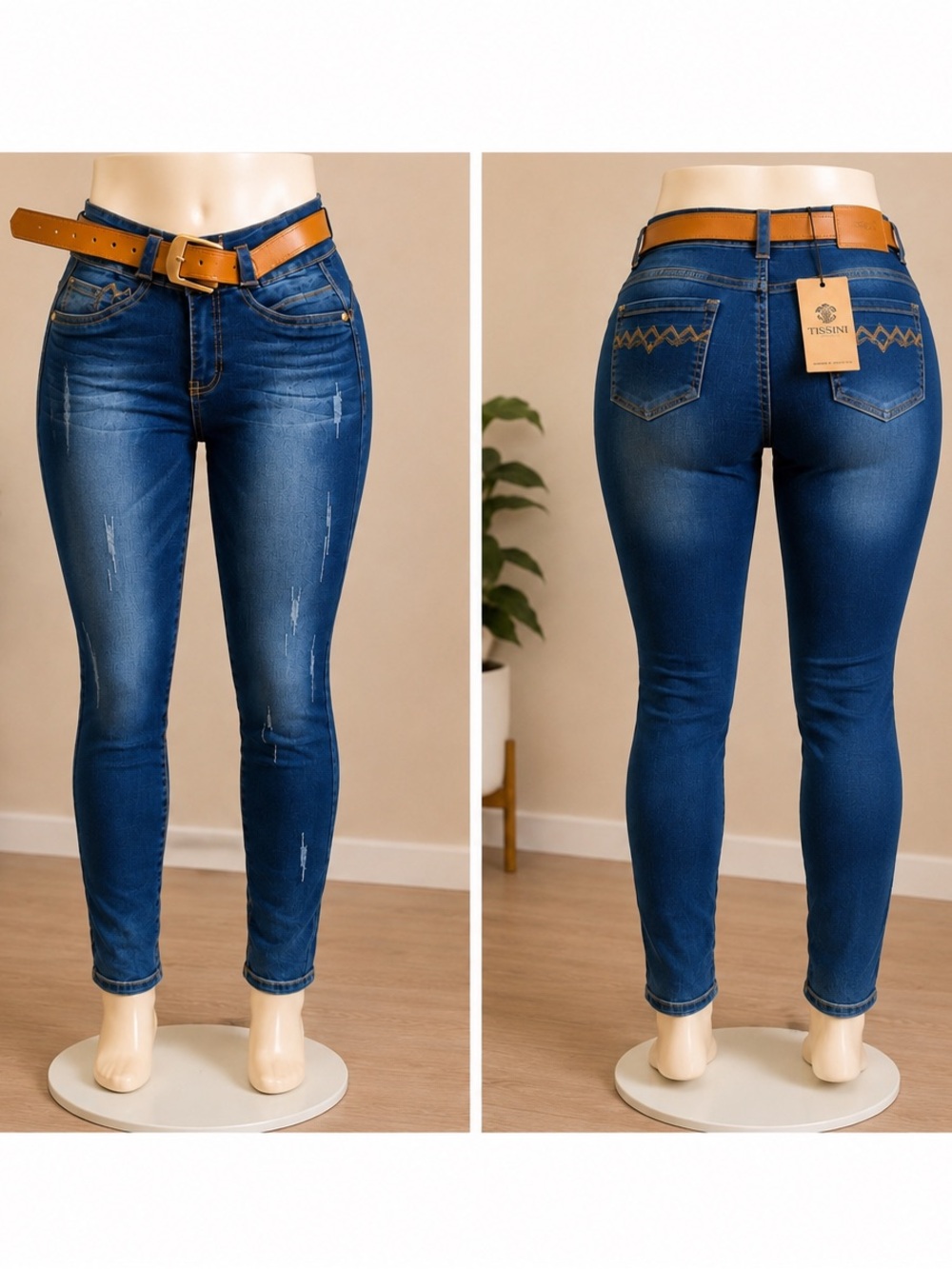 Women’s Dark Blue Skinny Jeans with Belt